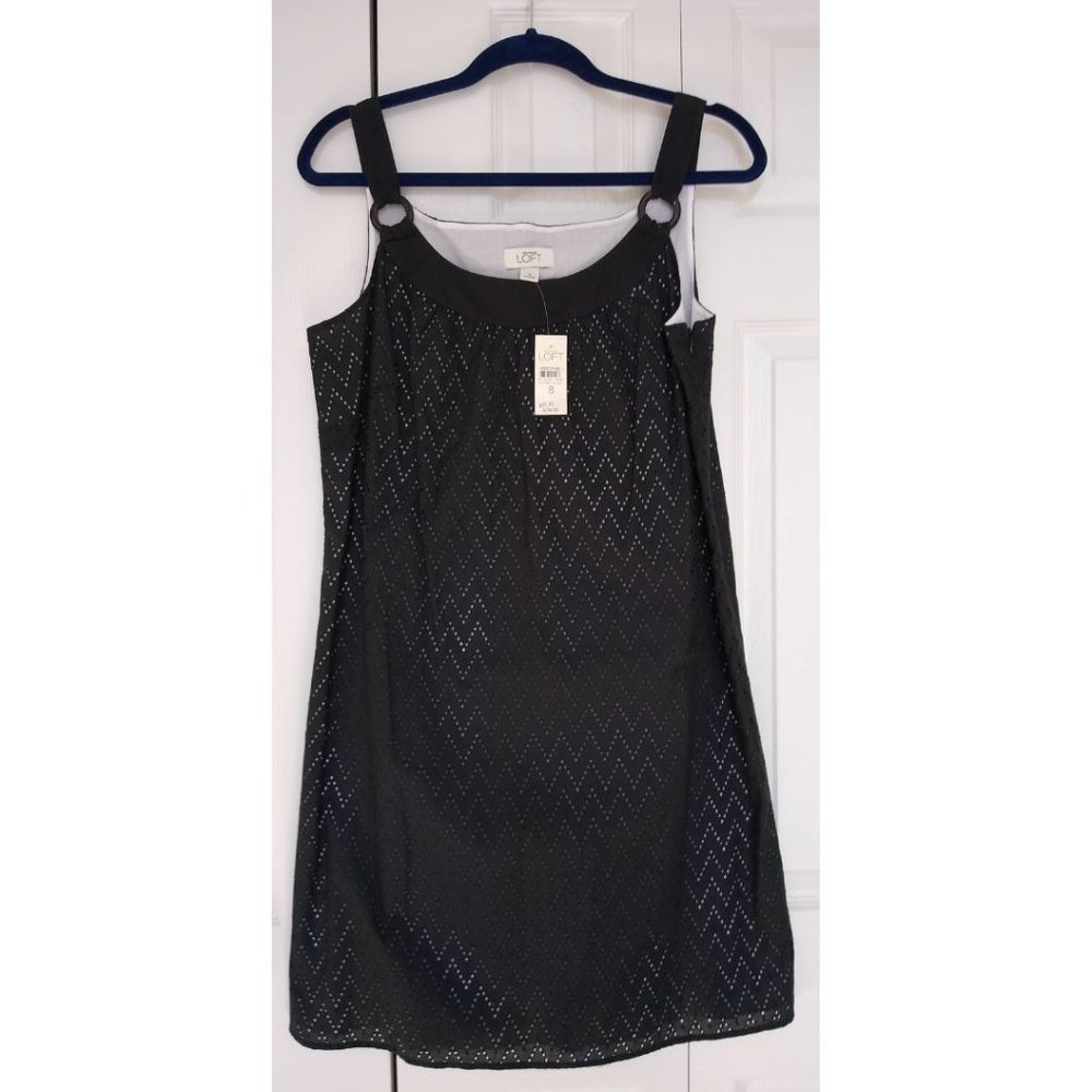 NWT Ann Taylor LOFT Chevron Pattern Cutout Black Sleeveless Dress
